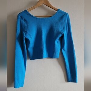 Pretty Garbage ribbed cropped scoop back chain sweater top Women's L blue